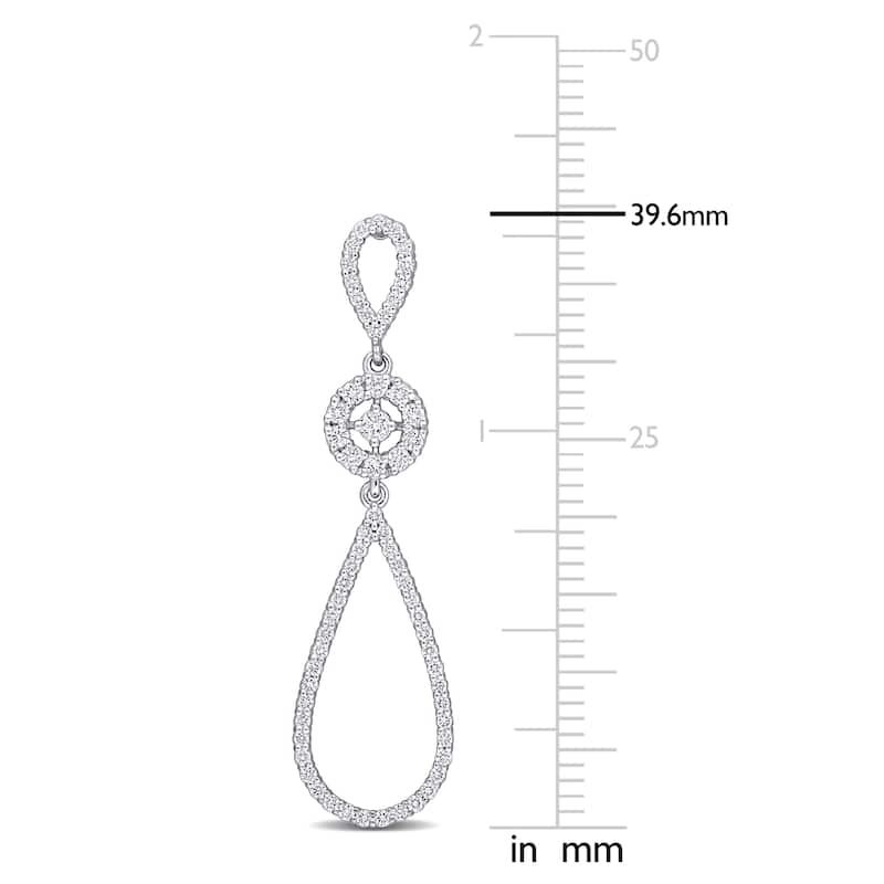 Miadora 18k White Gold 4/5ct TDW Diamond Open Teardrop Halo Dangle Earrings