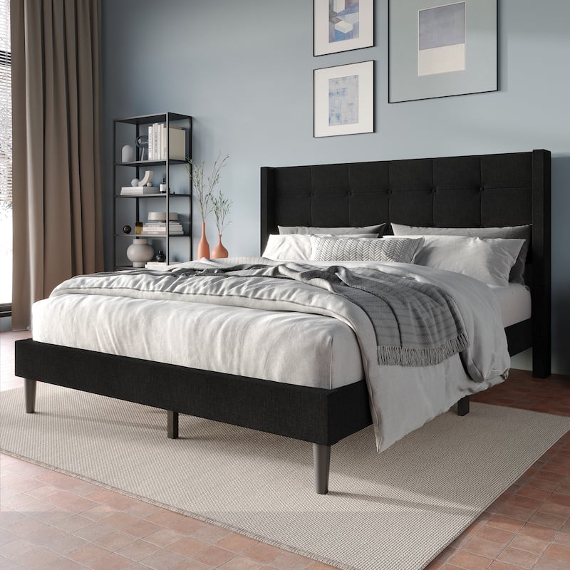 CraftPorch Elegance Wingback Upholstered Linen Bed