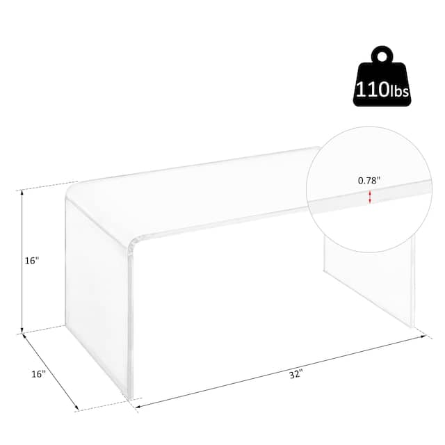 HomCom 32" Long Rectangle All Acrylic 20mm Thick Waterfall Coffee Table, Clear
