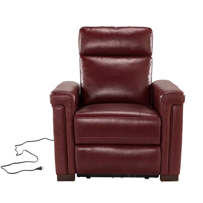 Alicia 34.65" Wide Contemporary Classic Genuine Leather Power Recliner With USB Port