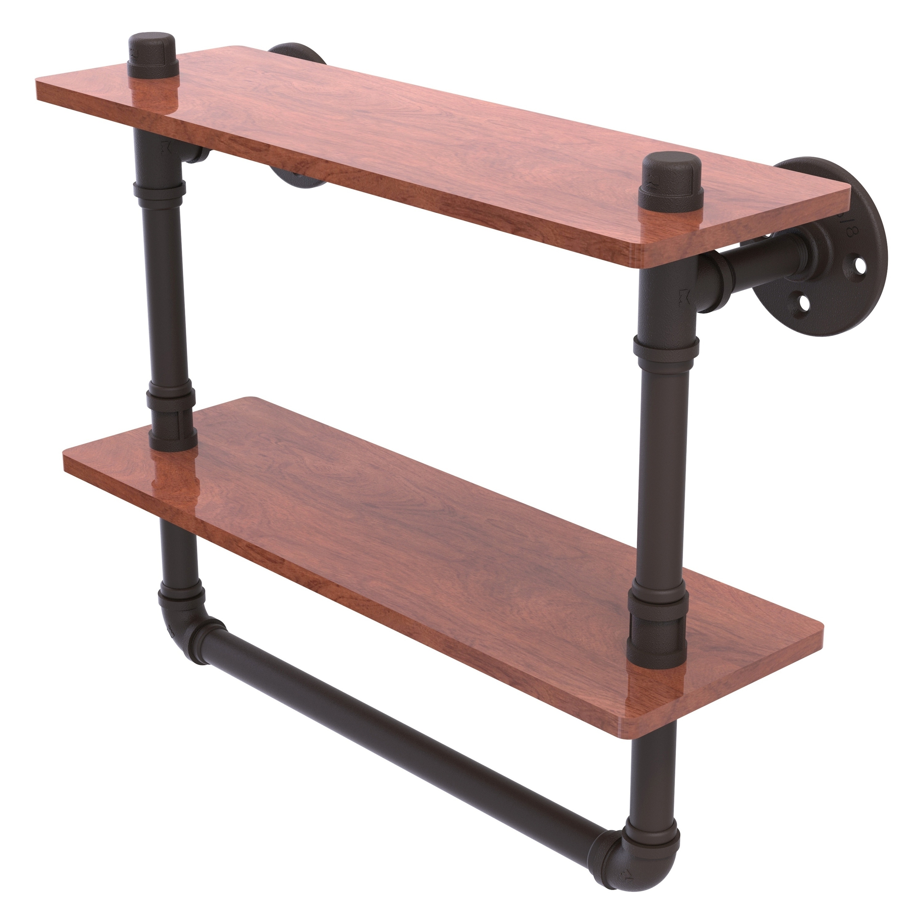 Allied Brass Pipeline Collection 16 Inch Double Ironwood Shelf with Towel Bar