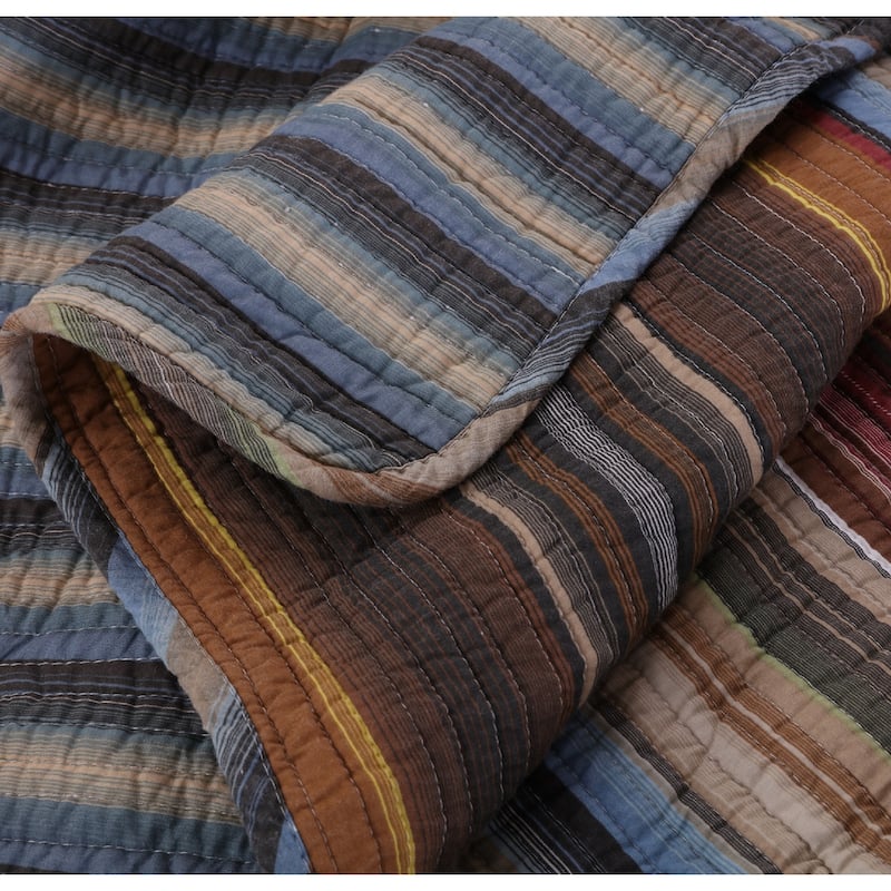 Greenland Home Fashions Durango 100% Cotton Reversible Stripes Quilted Throw Blanket