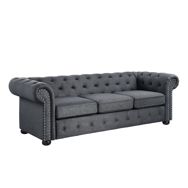 Corvus Aleksis Tufted Chesterfield 3-seater Sofa with Rolled Arms
