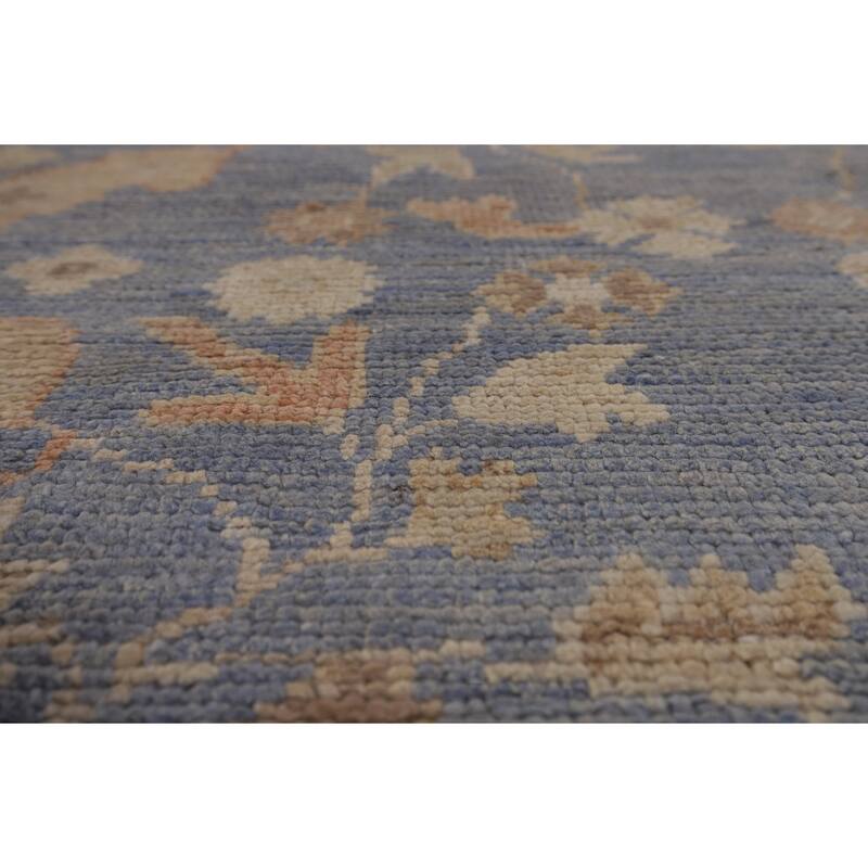Blue Oushak Vegetable Dye Turkish Area Rug Handmade Wool Carpet - 9'5"x 12'2"