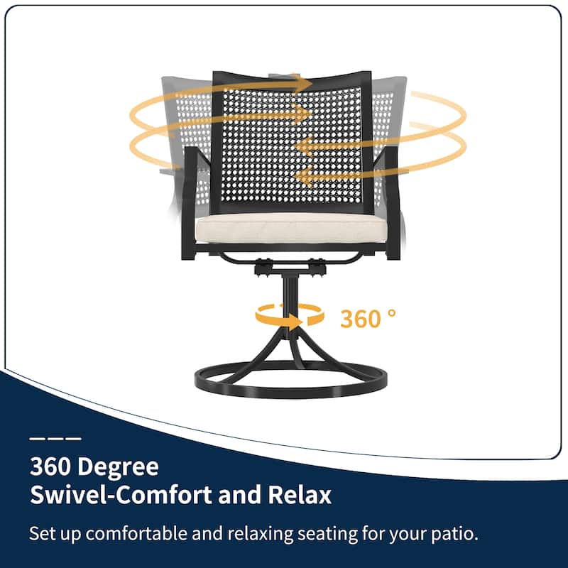 Patio Steel Textilene Dining Swivel Chairs with Cushion (Set of 2)
