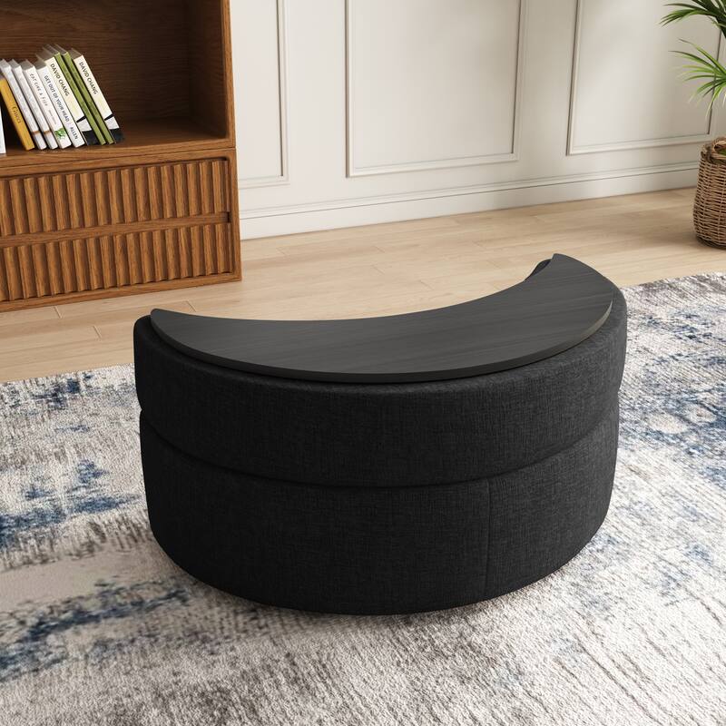 Moon Crescent Storage Upholstered Ottoman