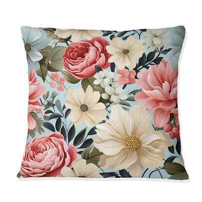 Designart "Pink Vintage Flower Garden Symphony III" Floral Printed Throw Pillow