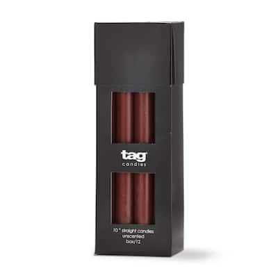 Color Studio 10" Straight Taper Unscented Smokeless Paraffin Wax Candle Purple Plum, Burn Time 10 hrs. Set 12