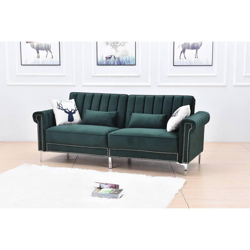Legend Furniture Covertible Velvet Sofa Bed Sleeper - Green