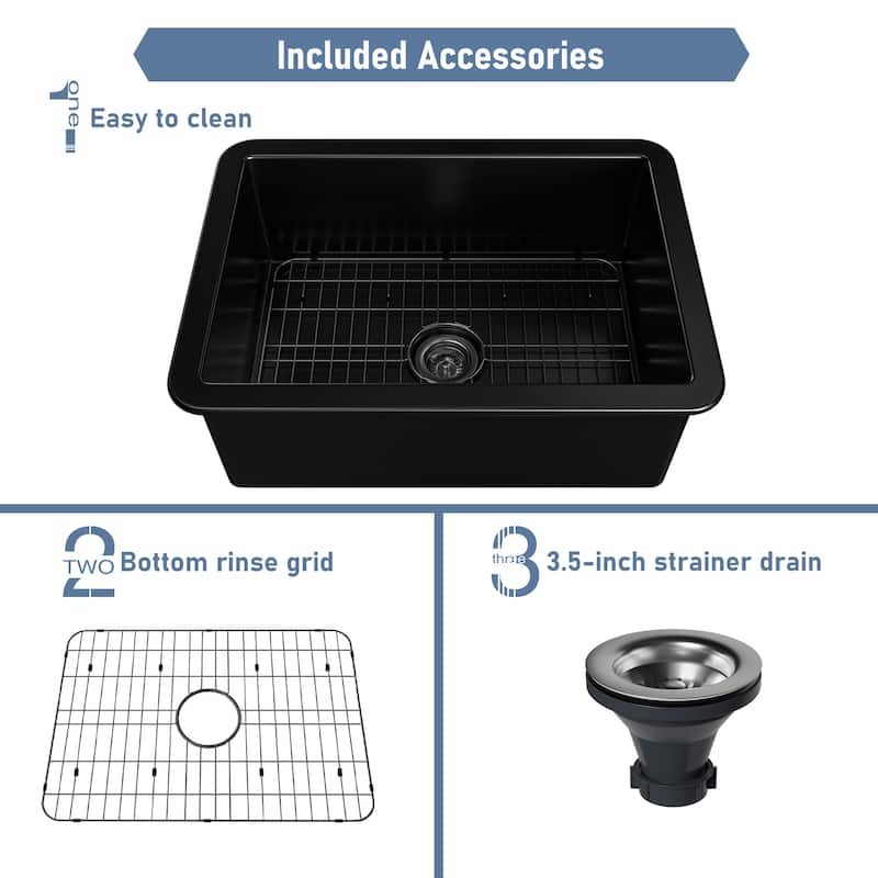 CASAINC All-in-One Fireclay 27 in. Single Bowl Undermount Kitchen Sink with Infrared Sensor Kitchen Faucet and Accessories