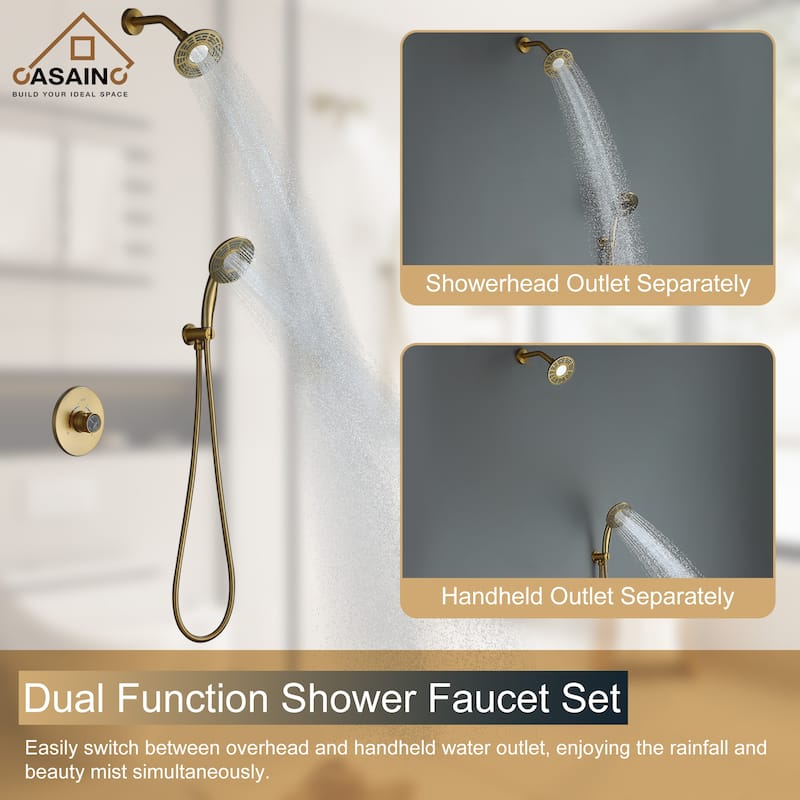 CASAINC 2-Spray 5 in. Shower Faucet Kit Wall Mounted Fixed and Handheld Dual Shower Heads 1.8 GPM - 5" x 5"