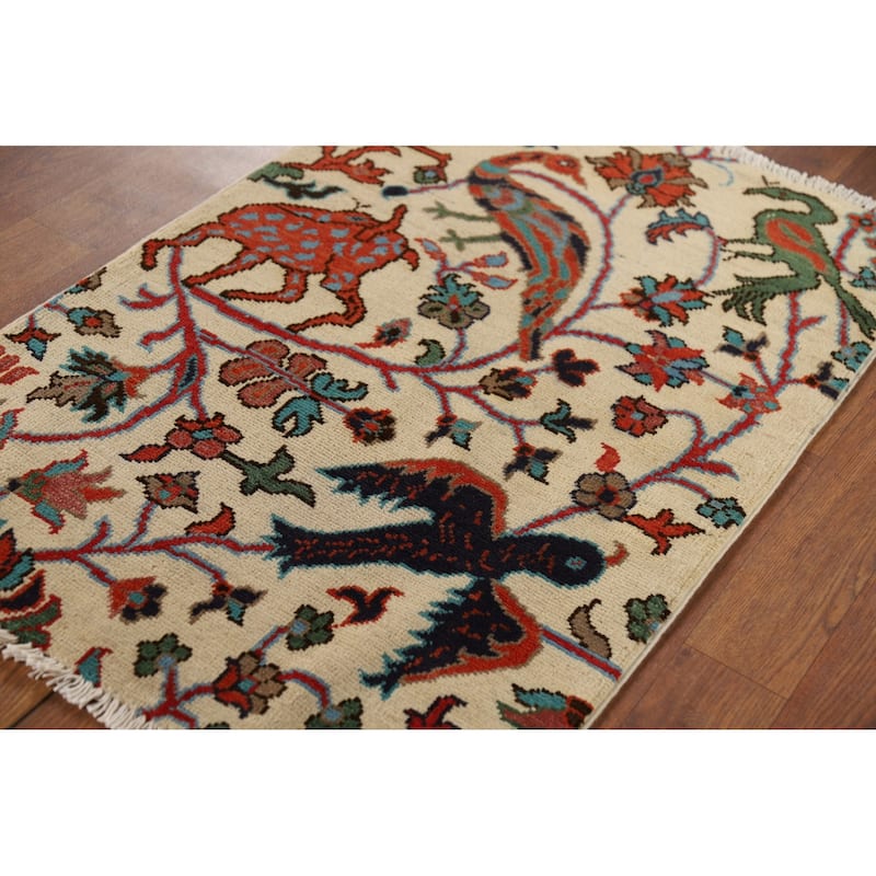 Animals Design Ziegler Foyer Rug Hand-Knotted Wool Carpet - 2'0" x 3'0"
