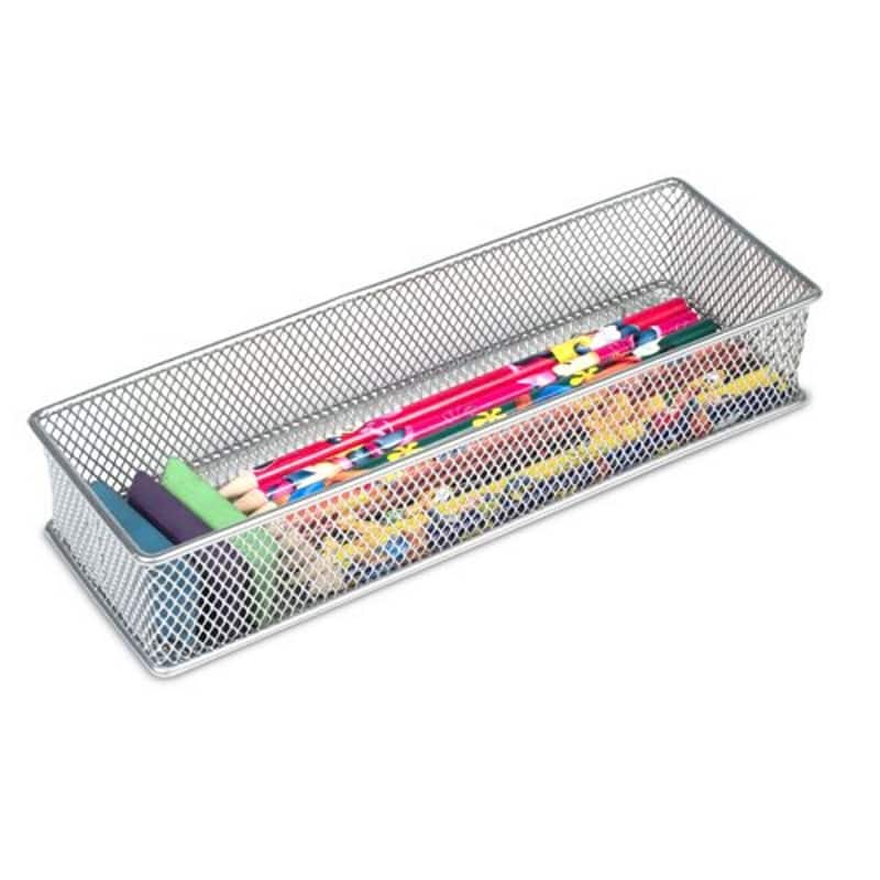 Silver Mesh Drawer Cabinet and or Shelf Organizer Bins, School Supply Holder Office Desktop Organizer Basket, Pack of 2