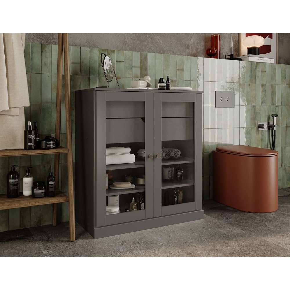 Palace Imports 100% Solid Wood Bathroom Storage Cabinet, Clear Glass Doors, 2 Drawers, Adjustable Shelves, 32" Wide, 35.75" Tall