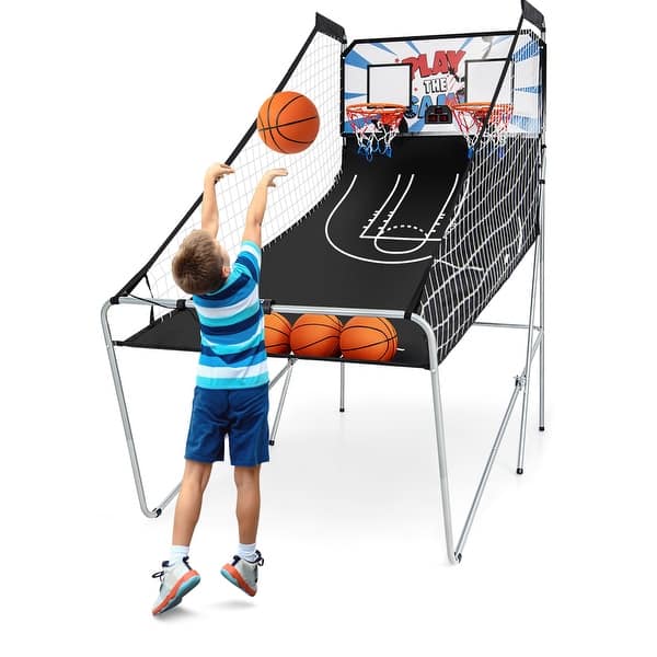 slide 2 of 11, Foldable Dual Shot Basketball Arcade Game with Electronic Scoring System - 81.5" x 42.5" x 81" Black