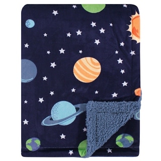 Hudson Baby Infant Boy Plush Blanket with Faux Shearling Back, Solar System, One Size - Solar System - One Size
