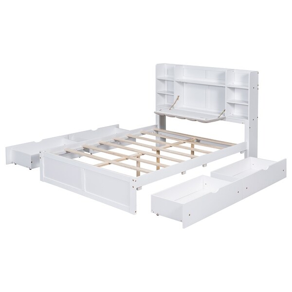 ベッドフレーム 160cm bed frame with drawers Full Size Wood Bed Frame with Storage Drawers and Shelves - Bed