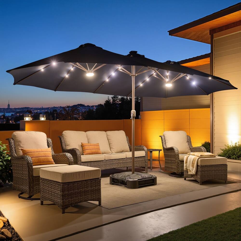 HOOOWOOO Outdoor Patio Umbrella with Solar LED Light
