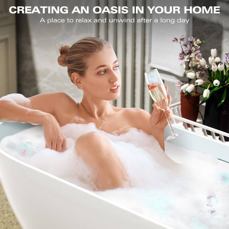 ABRUZZO Glossy White Freestanding Solid Surface Bathtub with Overflow and Pop-up Drain