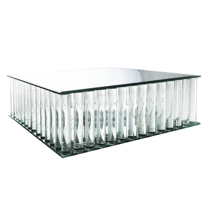 Square Mirror LED Fairy Light Up Glass Columns Cake Stand Dessert Display Tray Riser