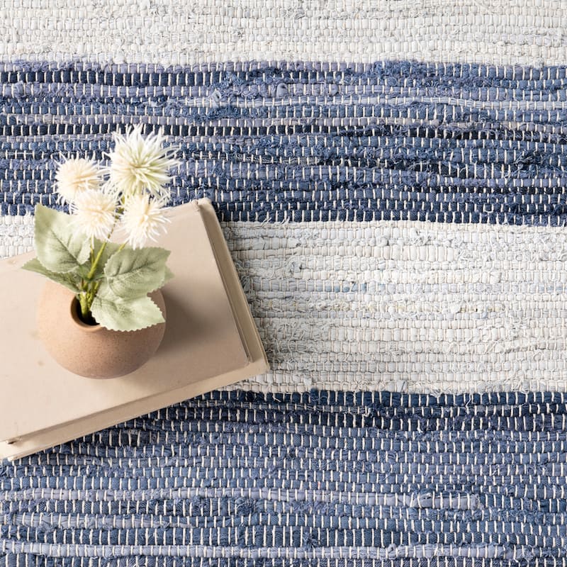 Home Conservatory Striped Rag Handwoven Cotton Area Rug - 2'6" x 8' Runner