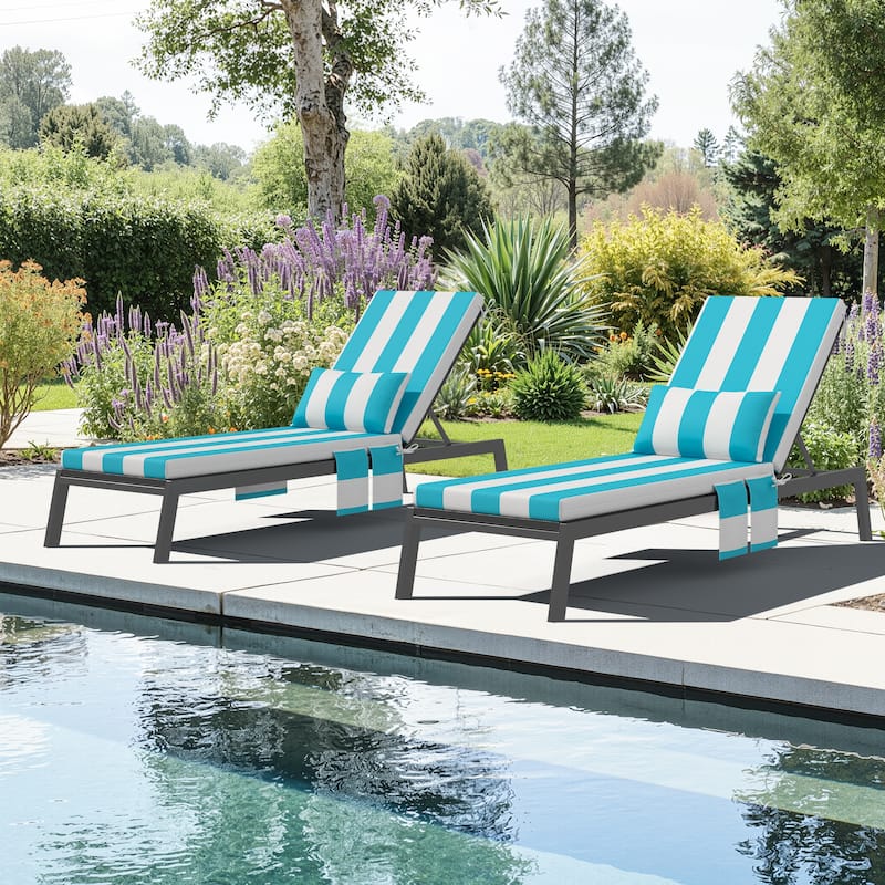Outdoor Patio Chaise Lounge Chair Cushions with Pillow and Pockets