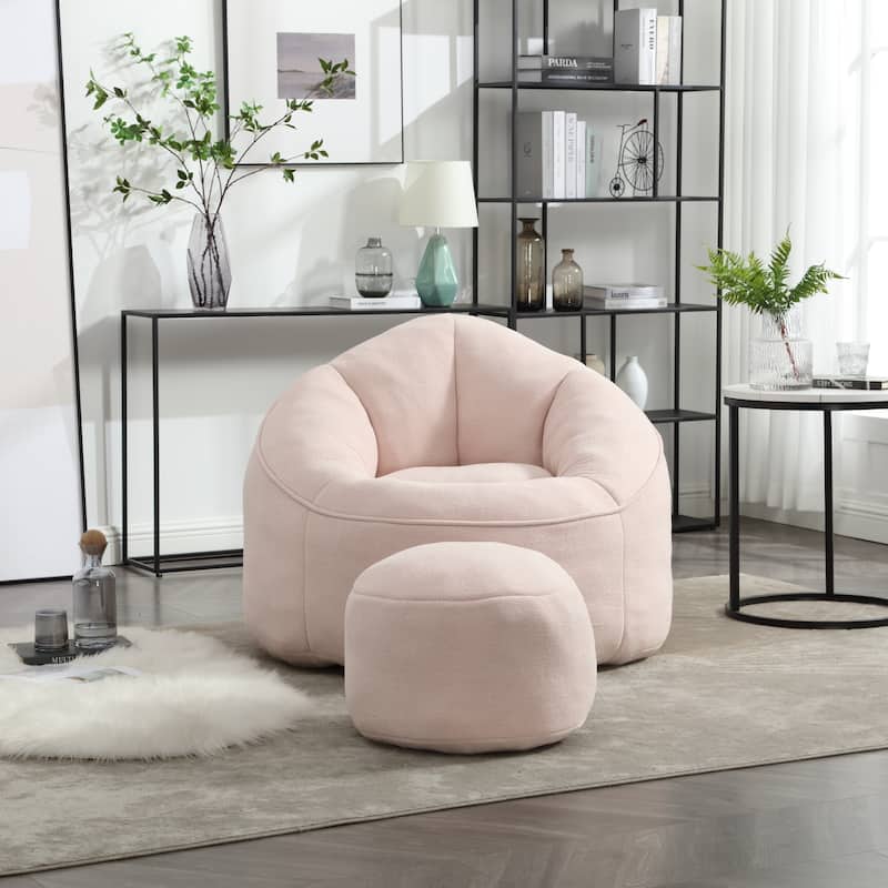 Pink Modern 40" Microfiber Upholstered Accent Chair with Ottoman and Padded Foam Padding Compressed for Living Room