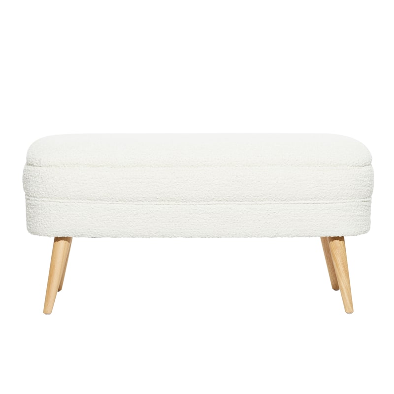 Polyester Rounded Upholstered Boucle Storage Bench with Tapered Wood Legs - White or Gray - Roche River Decor