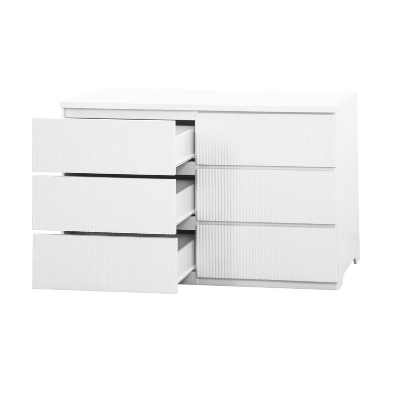 6 Drawer Storage Cabinet Dresser, Wood Storage Tower Clothes Organizer with Wavy Drawer Panel, Wide Chest of 6 Drawers