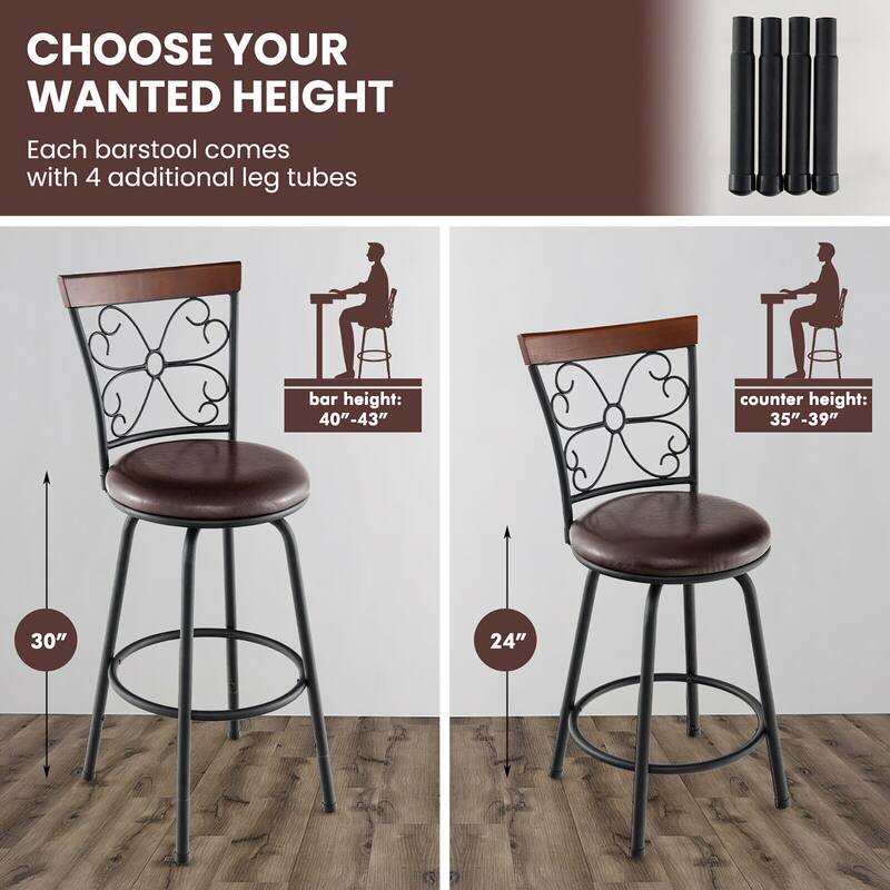 Gymax Set of 4 24/30 Inch Adjustable Swivel Barstools Metal Dining