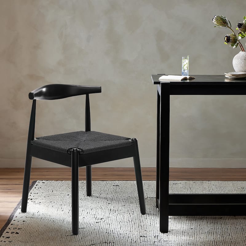 Weave Dining Chairs Set of 2, Mid-Century Modern Kitchen Chair with Solid Oak Frame & Handwoven Seat for Living Dining Room