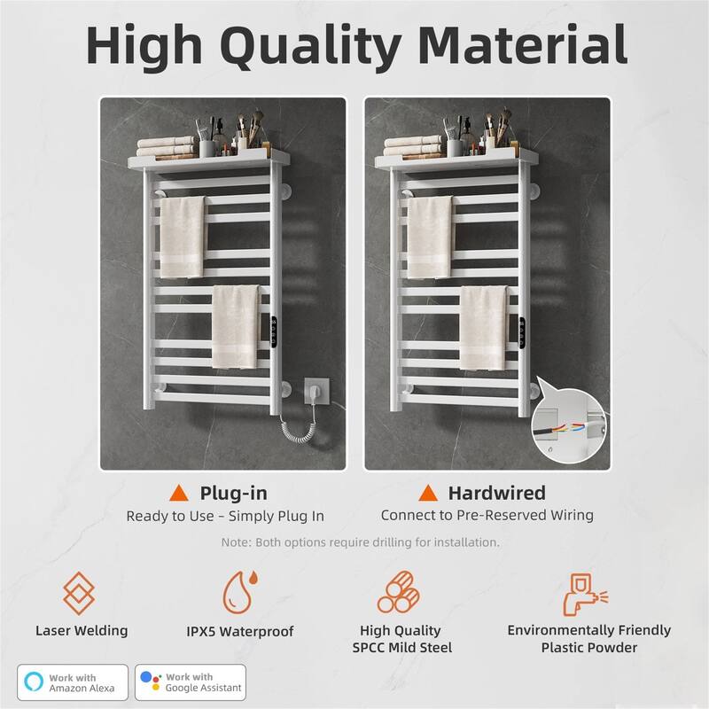 Heated Towel Rack with Shelf and Wi-Fi App Control