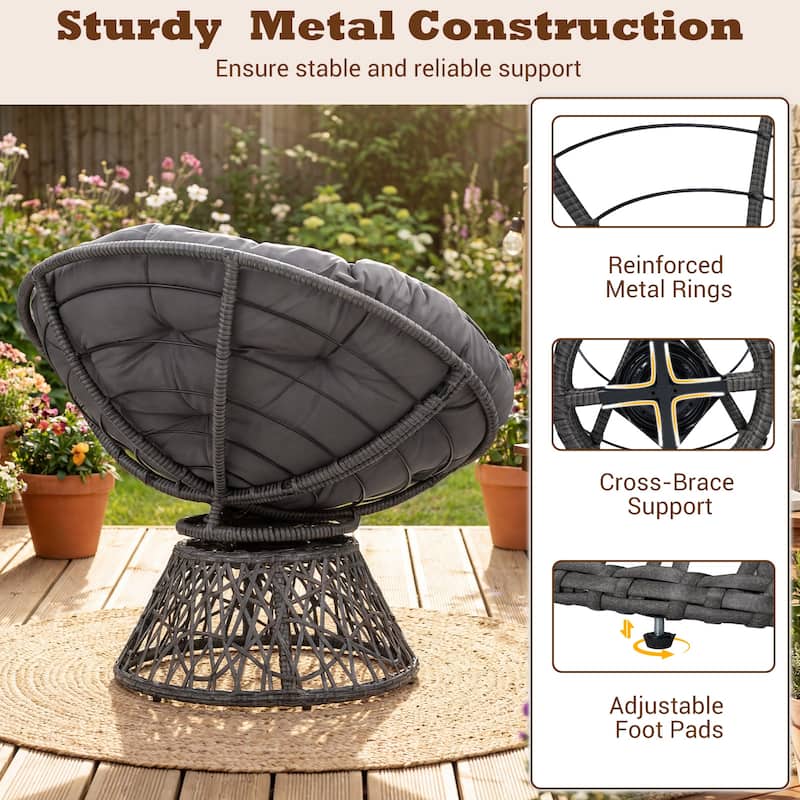 Gymax 360-DegreeSwivel Papasan Chair Round Wicker Lounge Chair w/Thick