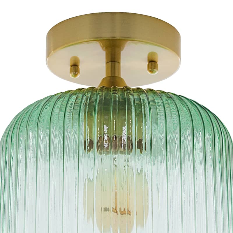 Ignace River of Goods Brushed Gold Metal 10-Inch Ceiling Light with Green Glass Globe Shade - 8" x 8" x 10"
