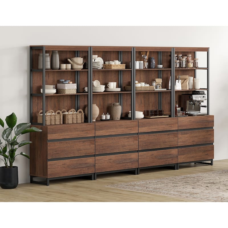 WAMPAT Modern 72" Tall Bookcase with Drawers and Open Book Shelfs, Library Book Shelf for Home Office, Living Room