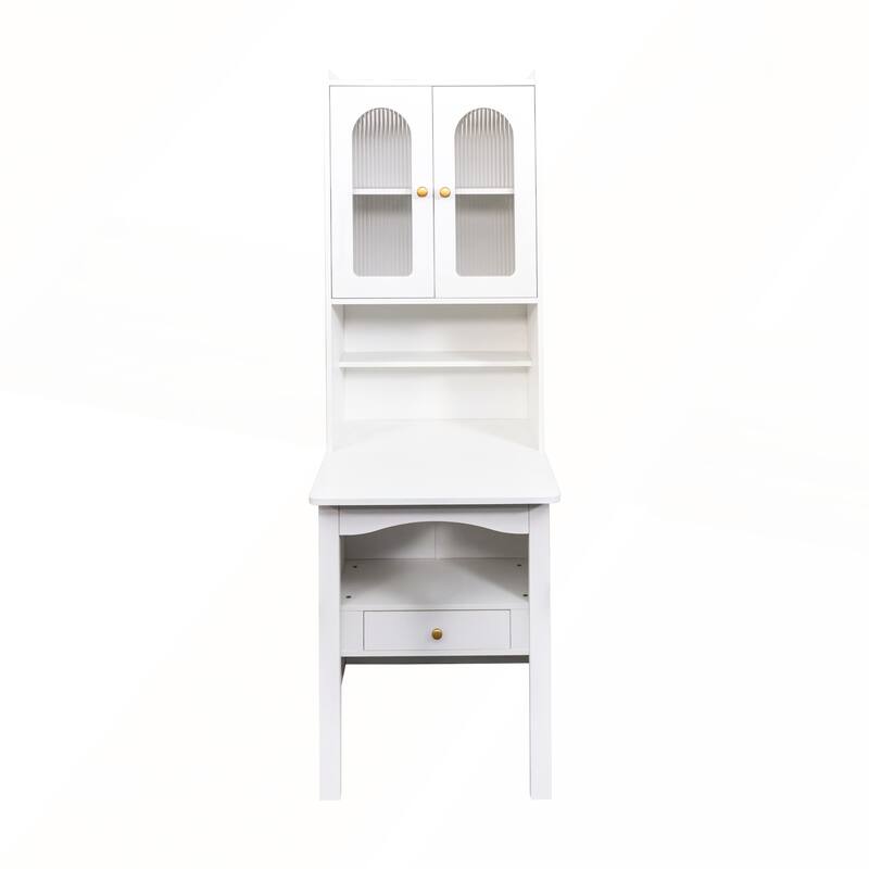 Fold-Out Convertible Desk Cabinet with Shelf and Drawer for Multi-Function Home Office Workstation