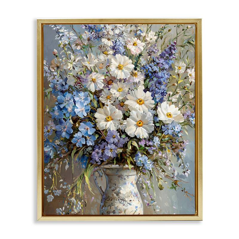 Stupell Flowers in Chinoiserie Vase Framed Floater Canvas Wall Art Design By Franklyn Gregory - 17 x 21 - Gold