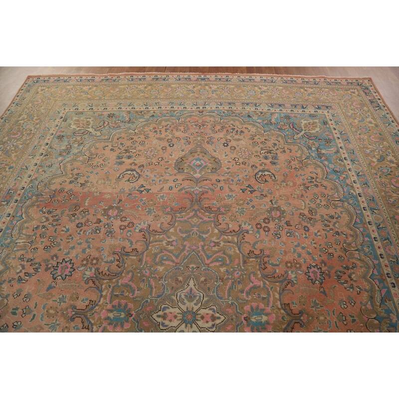 Hand Knotted Oriental 100% Wool Carpet Traditional Floral Pink Mashad Area Rug - 12' 9'' X 9' 6''