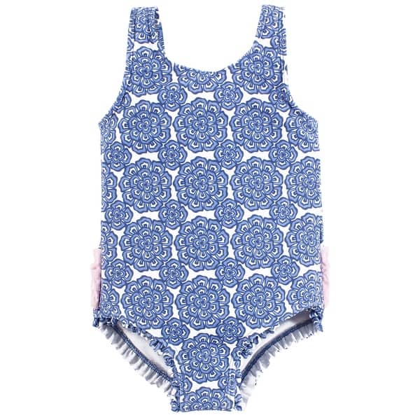 slide 1 of 1, Hudson Baby Girls Toddler Swimsuit, Blue Medallion Flower 2T - Blue Medallion Flower Toddler