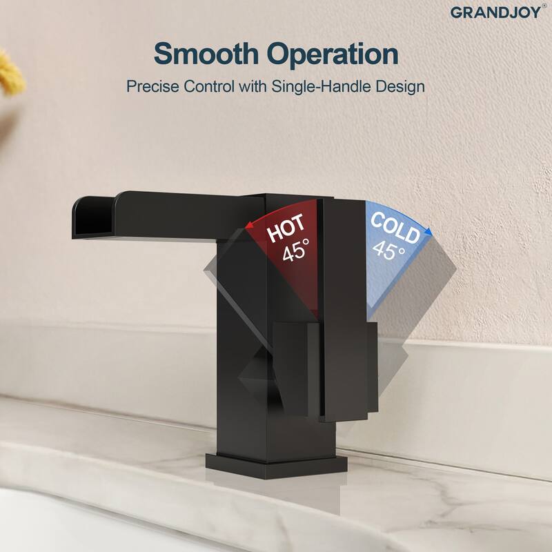 GRANDJOY LED Waterfall Bathroom Sink Faucet with Drain Assembly, Single Handle Vanity Fixture