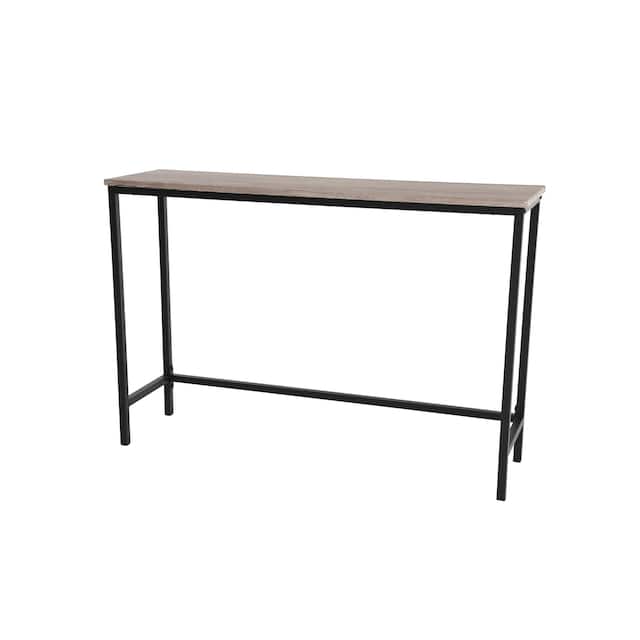 Slim Black Metal Console Table w/ Rectangular Wood Top