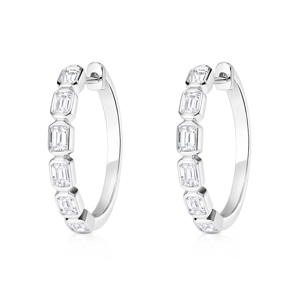 Auriya 14k Gold Lab Grown Diamond Emerald Bezel Hoop Earrings 1.00 to 4.00 ct. tw. (F-G VS) - White
