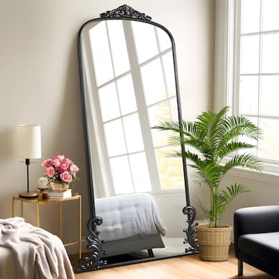Vintage Carved Arched Mirror Full Length Mirror Metal Framed Floor Mirror Accent Mirror