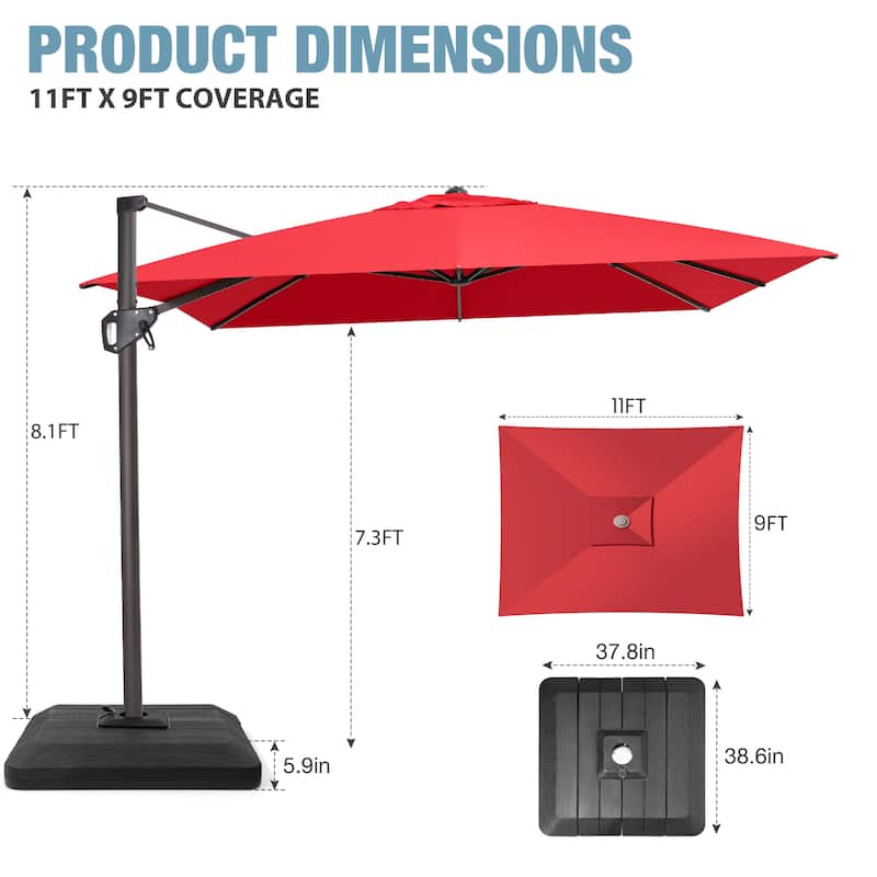 VredHom Patio Outdoor 9 x 11 FT Cantilever-Offset Umbrella with Premium Weight Base