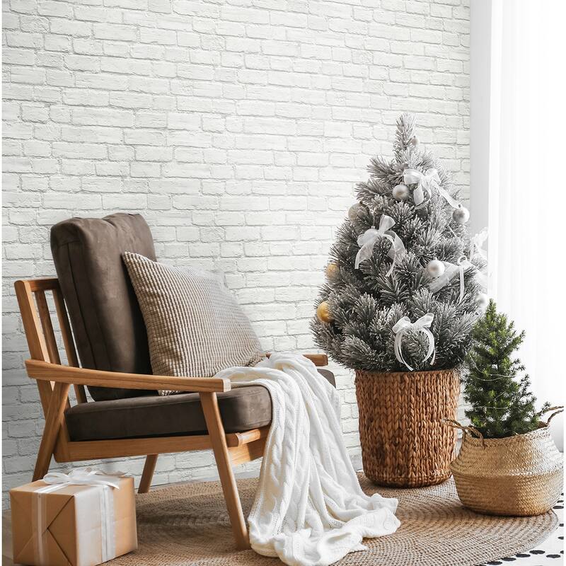NextWall Winter Vintage Brick Christmas Peel and Stick Wallpaper - 20.5 in. W x 18 ft. L - 20.5 in. W x 18 ft. L - Off White