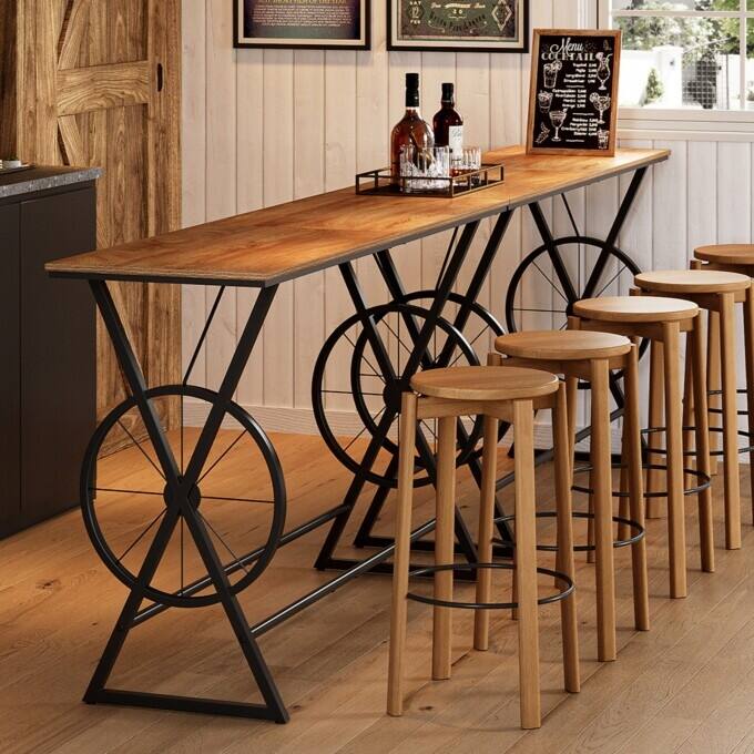 63" Counter Height Bar Table, High Pub Dining Table with Wheel-Design