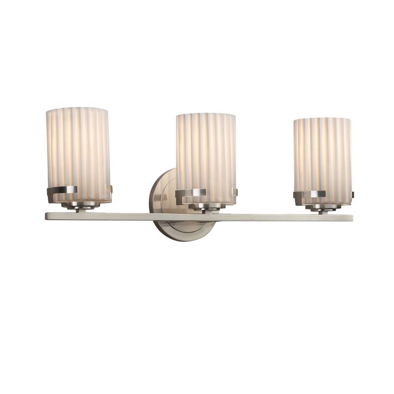 Justice Design Limoges Atlas 3-light Brushed Nickel Bath Bar, Pleats Cylinder - Flat Rim Shade