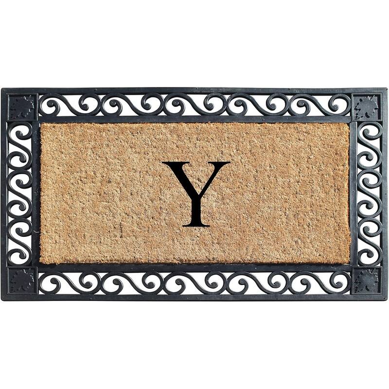 A1HC Rubber and Coir Maple Leaf, Heavy Weight Durable Monogrammed Doormat, 23"X38" Black - Y   