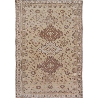 Hand Knotted Beige Overdyed & Vintage with Worn Wool Oriental Rug (5' x ...