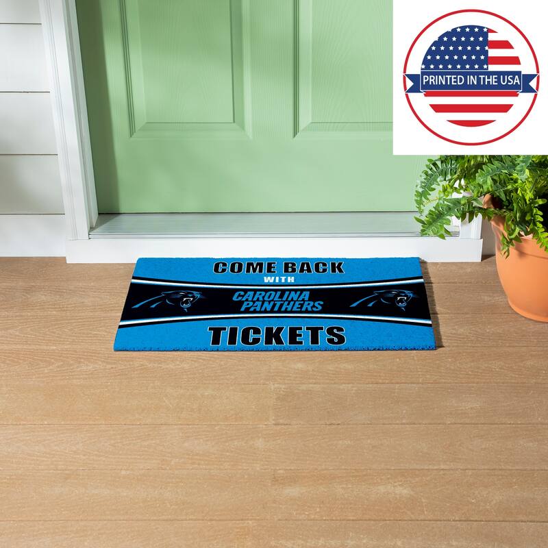 Carolina Panthers 28 in. x 16 in. PVC Come Back With Tickets Trapper Door Mat